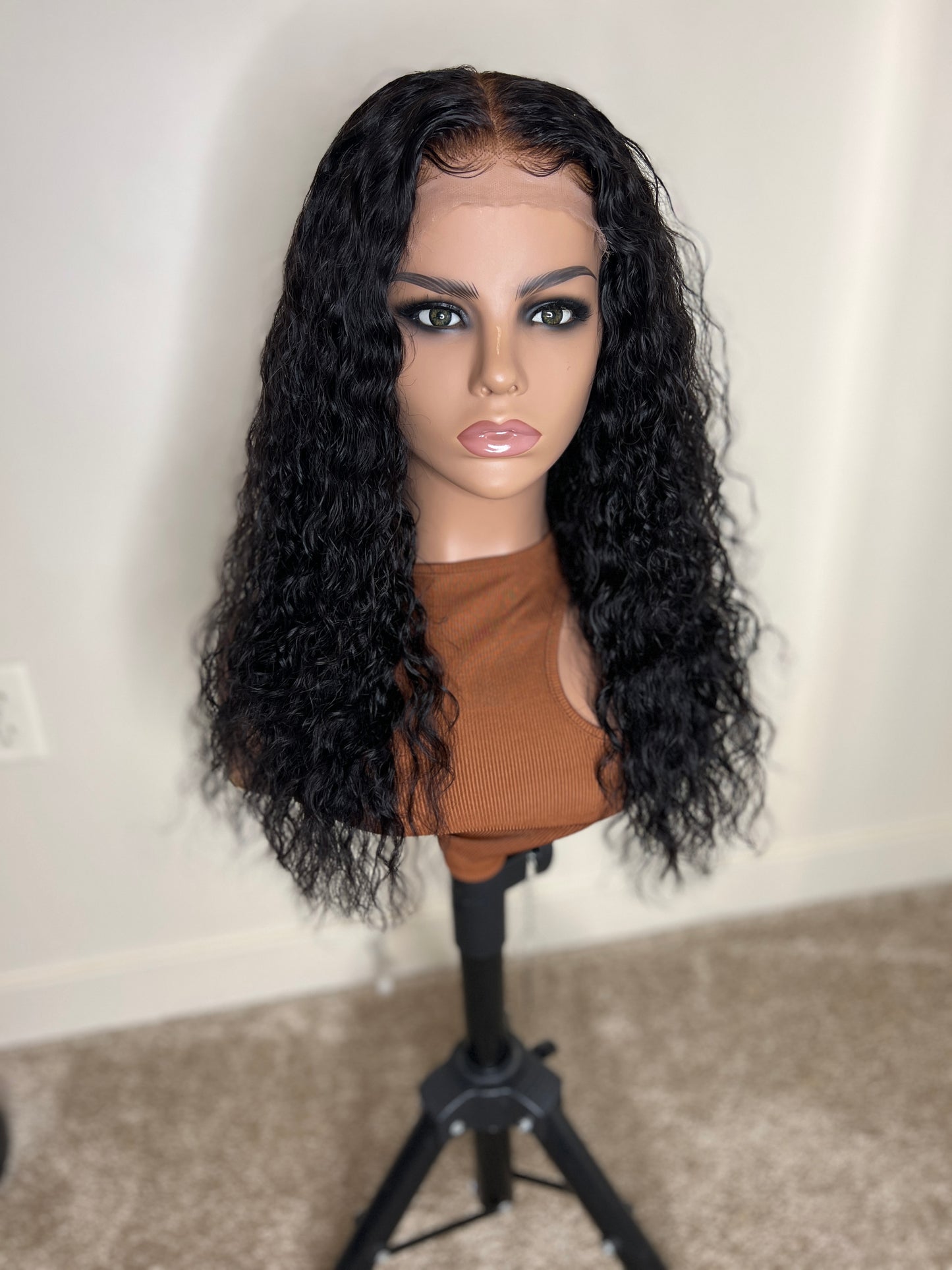 Dark curly front lace wig