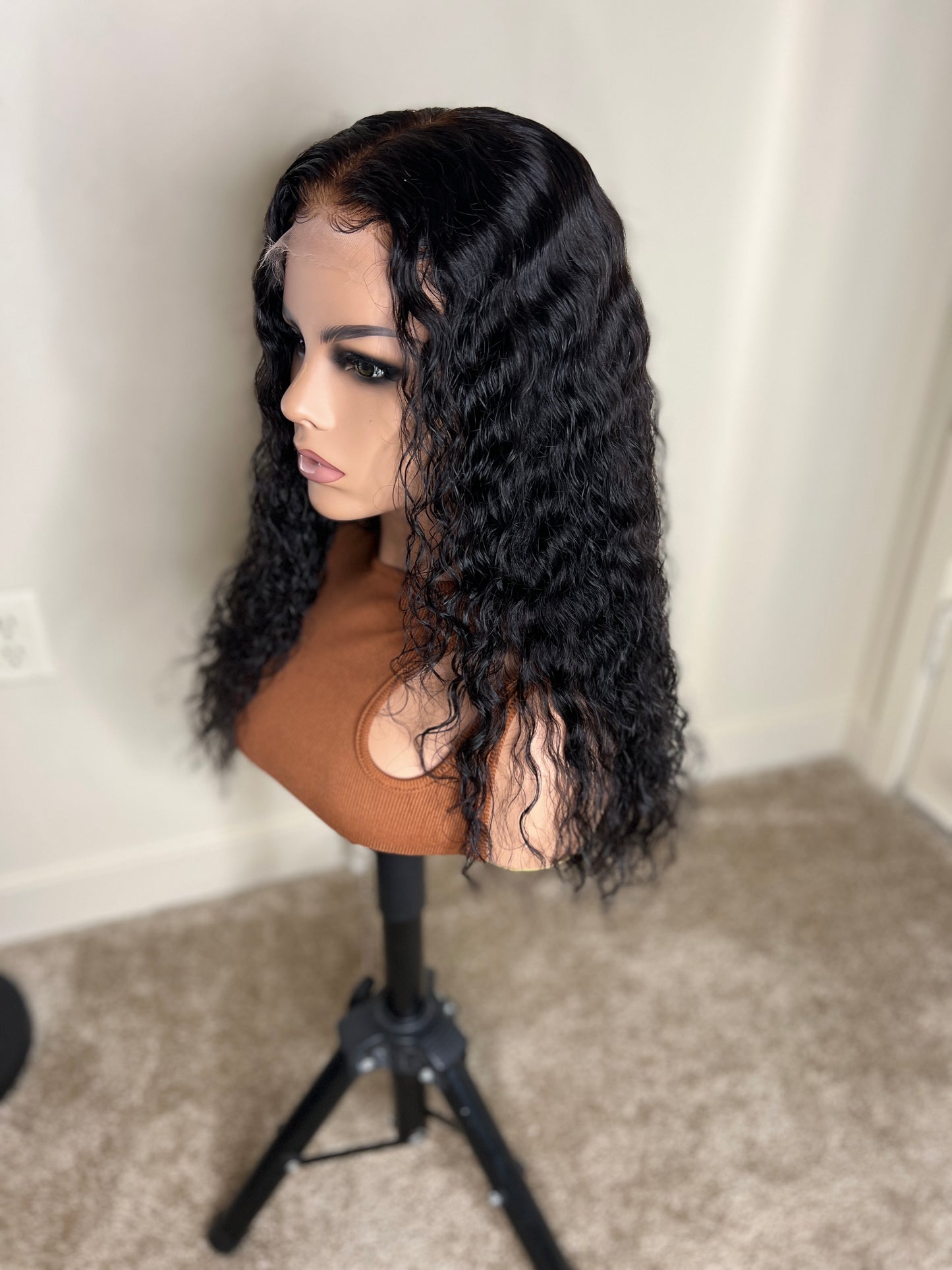 Dark curly front lace wig