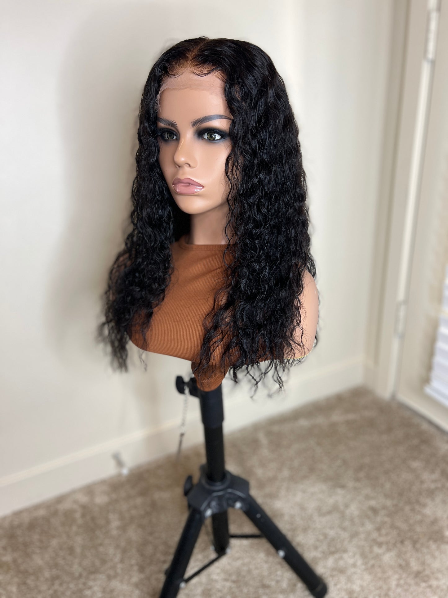 Dark curly front lace wig